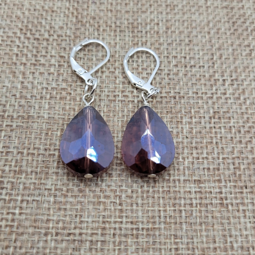 Elegant Silver and Brown Teardrop Earrings - Picture 4 of 5